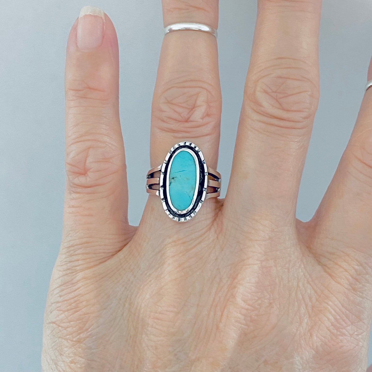 Sterling Silver Oval Genuine Turquoise Ring, Statement Boho Jewelry