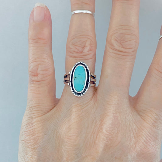 Sterling Silver Oval Genuine Turquoise Ring, Statement Boho Jewelry