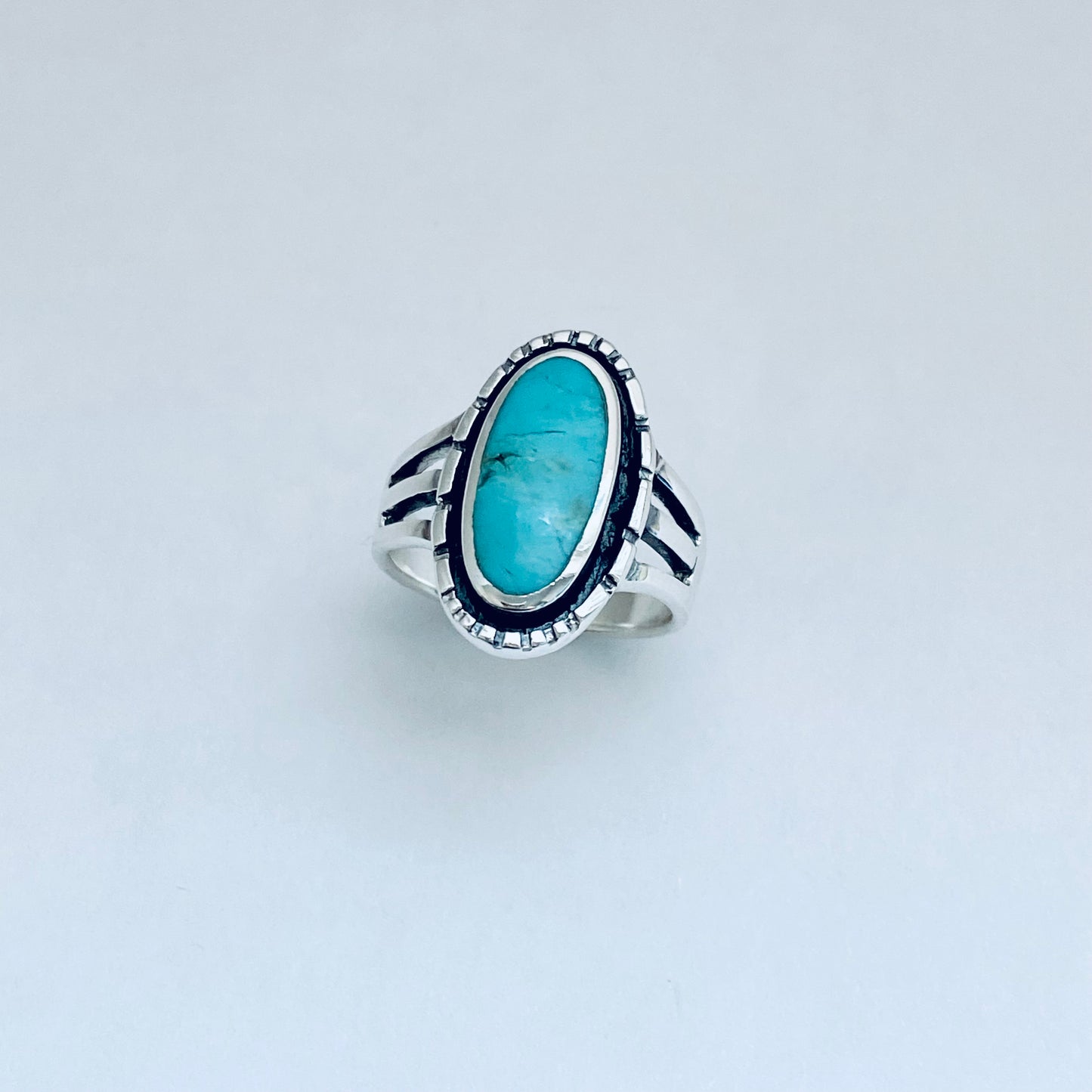 Sterling Silver Oval Genuine Turquoise Ring, Statement Boho Jewelry