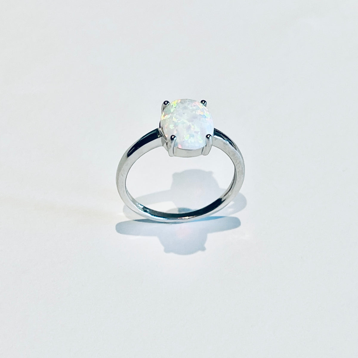 925 Sterling Silver Solitaire Wedding White Lab Opal Ring | October Birthstone Silver  Rings