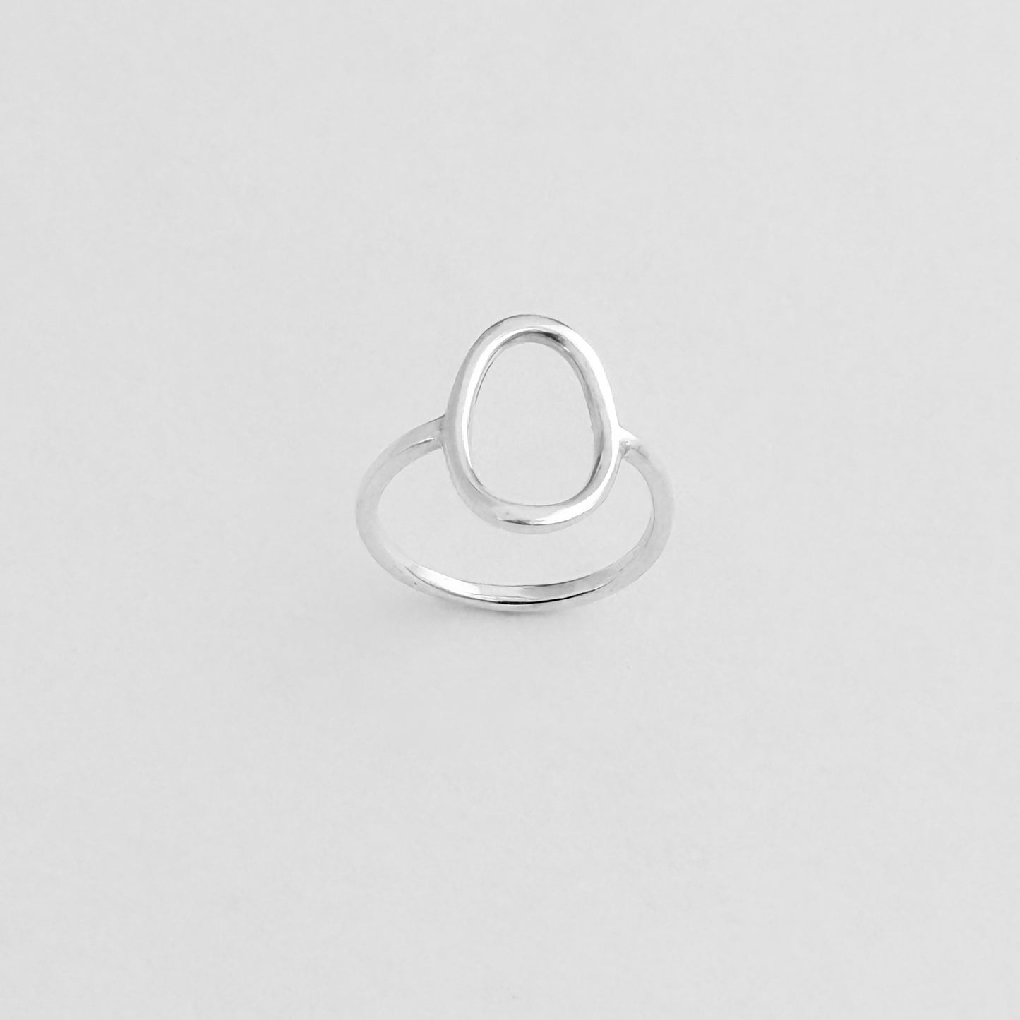 Sterling Silver Large Open Oval Ring | Egg Shape Halo Statement Silver Rings