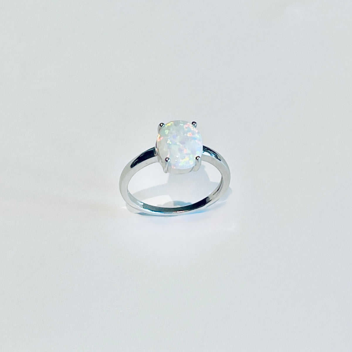 925 Sterling Silver Solitaire Wedding White Lab Opal Ring | October Birthstone Silver  Rings