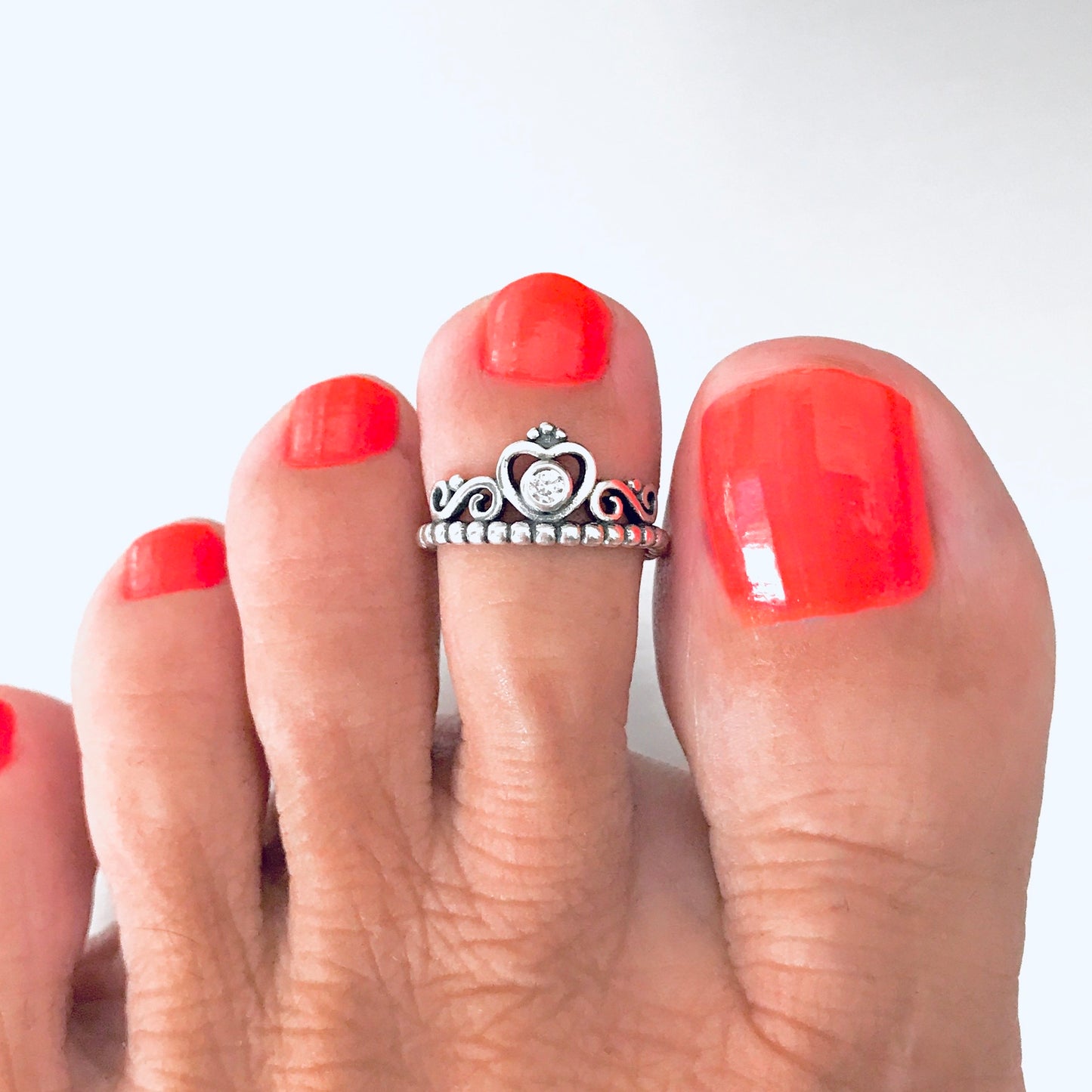 Sterling Silver Victorian CZ Crown Toe Ring, Princess Rings, Queen Jewelry