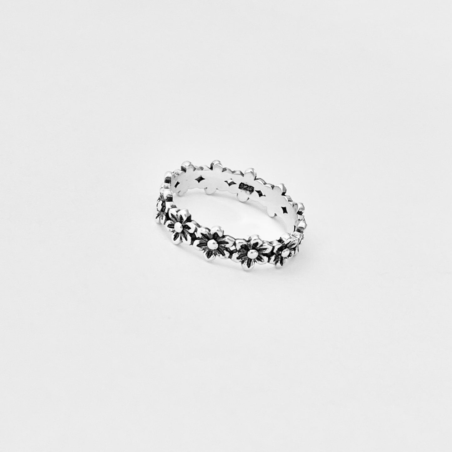 925 Sterling Silver Eternity Flower Band – Floral Wedding Ring, Stackable Silver Rings for Women