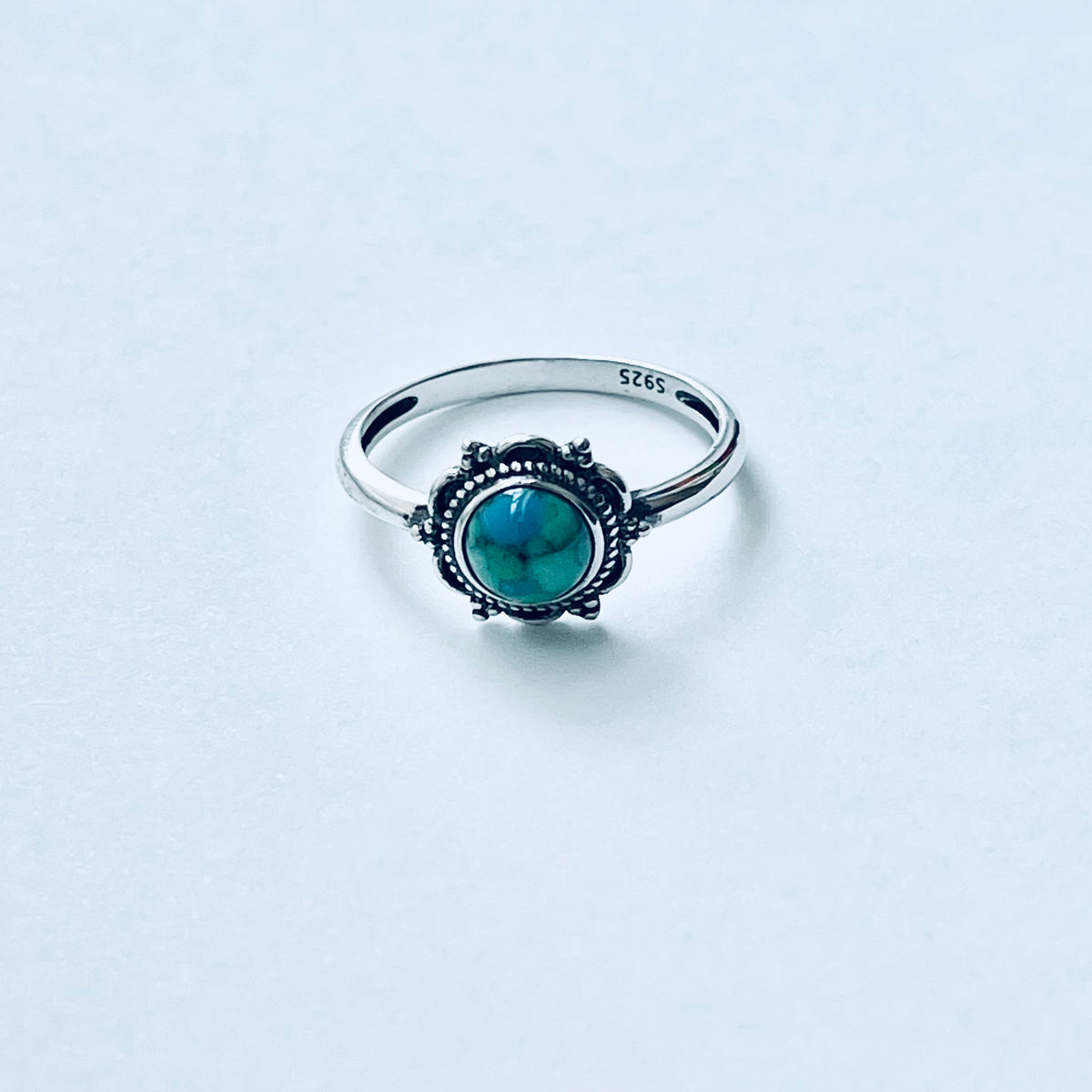 925 Sterling Silver Dainty Flower Genuine Turquoise Ring | Floral Mandala Stone Silver Rings