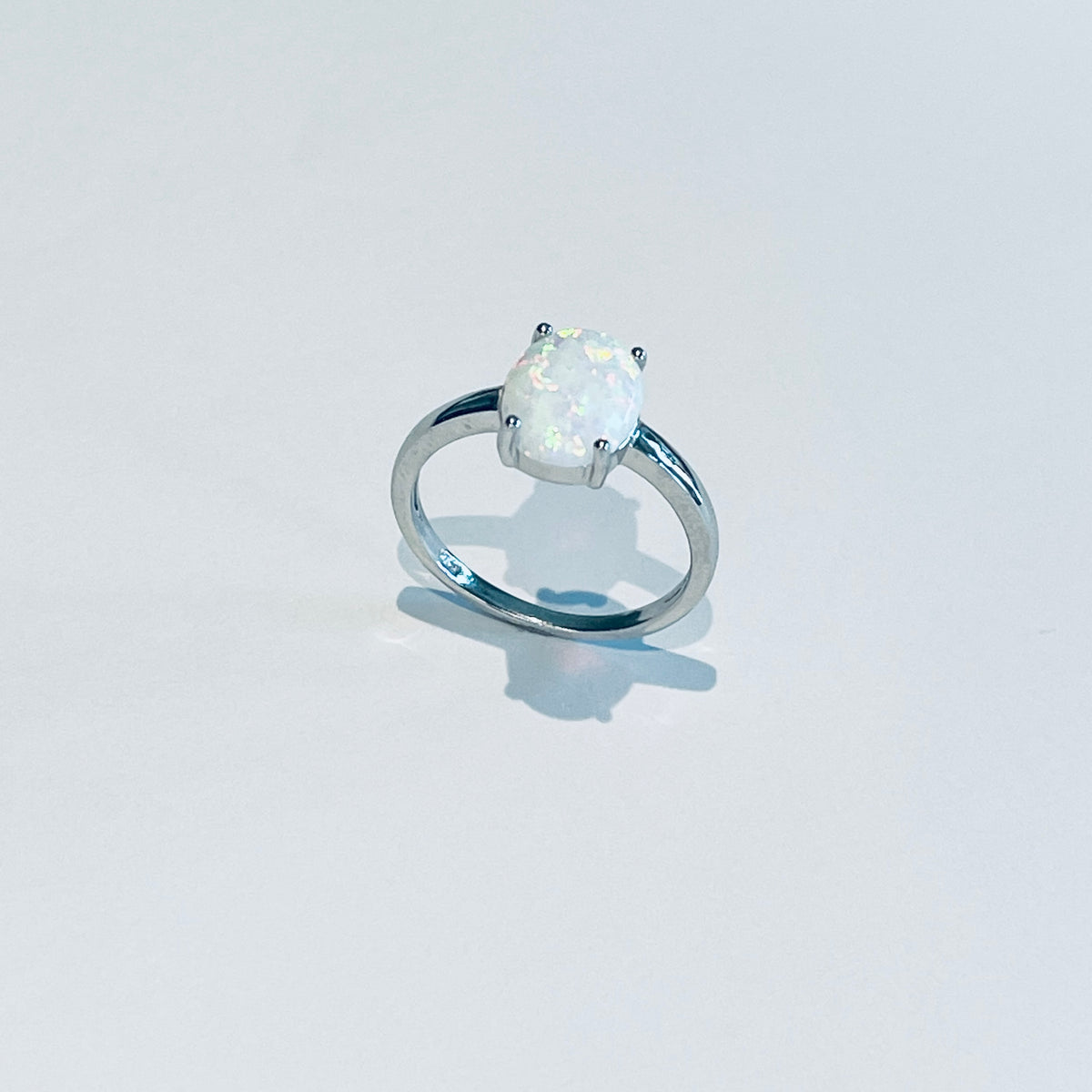 925 Sterling Silver Solitaire Wedding White Lab Opal Ring | October Birthstone Silver  Rings