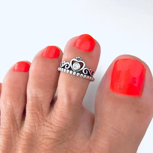 Sterling Silver Victorian CZ Crown Toe Ring, Princess Rings, Queen Jewelry
