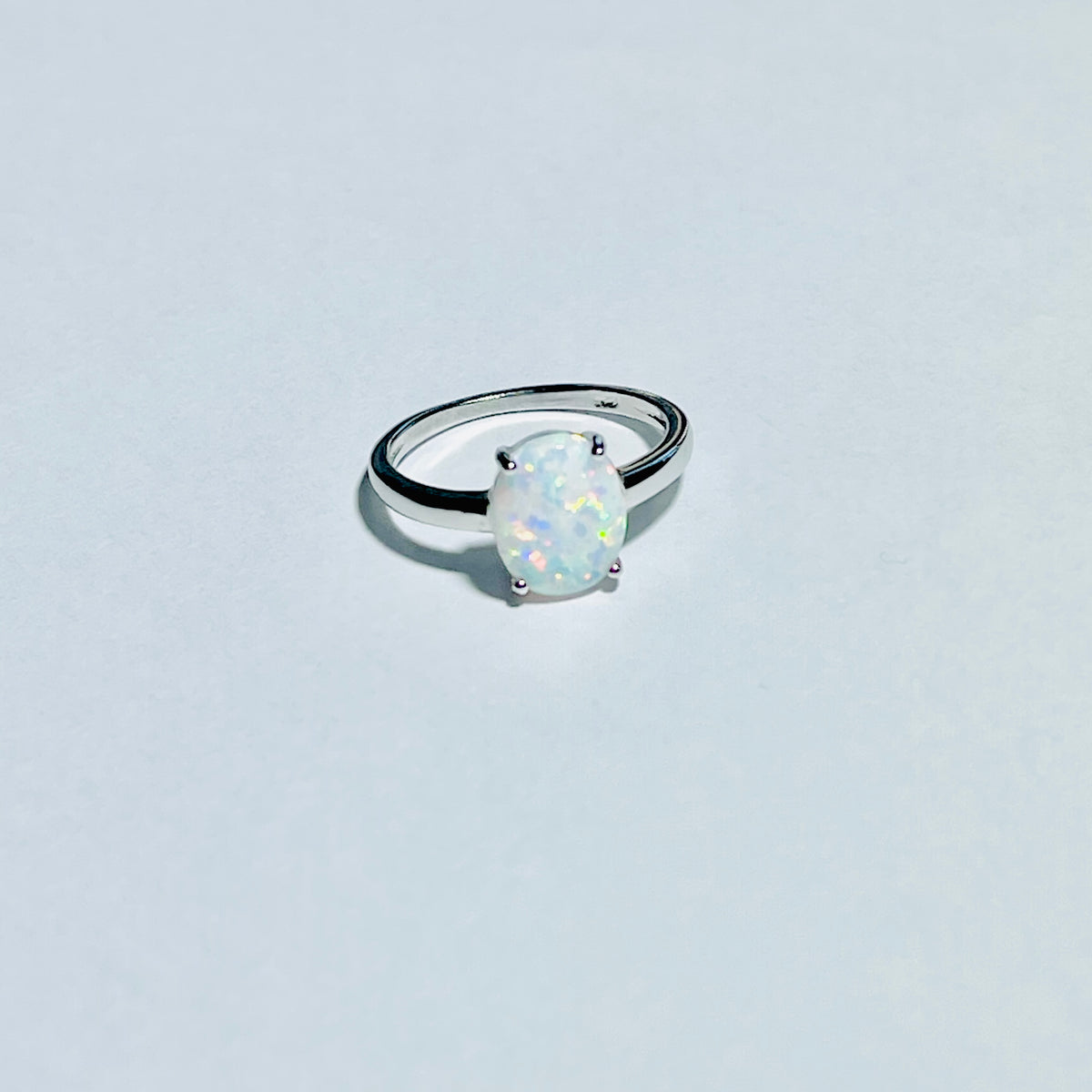 925 Sterling Silver Solitaire Wedding White Lab Opal Ring | October Birthstone Silver  Rings