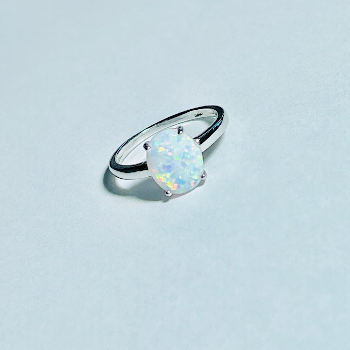 925 Sterling Silver Solitaire Wedding White Lab Opal Ring | October Birthstone Silver  Rings