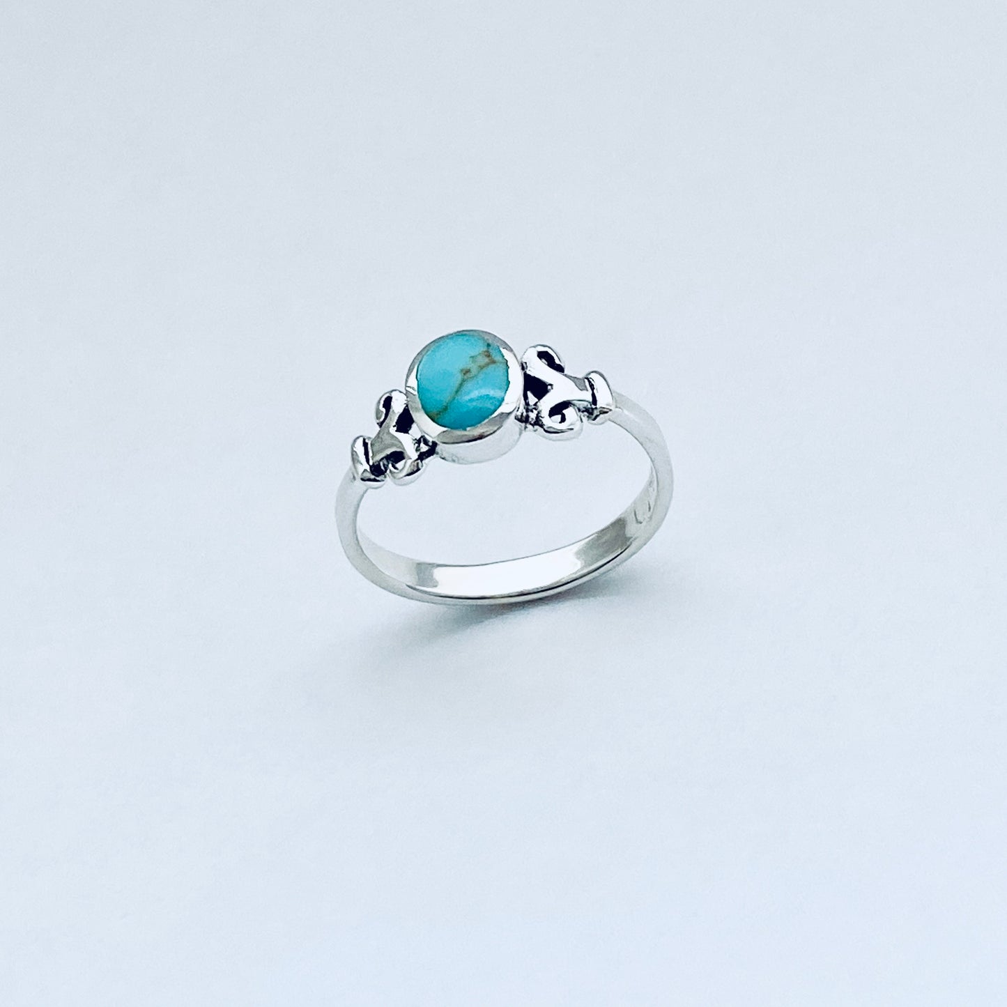 Sterling Silver Round Synthetic Turquoise Ring with Swirls, Dainty Stone Jewelry