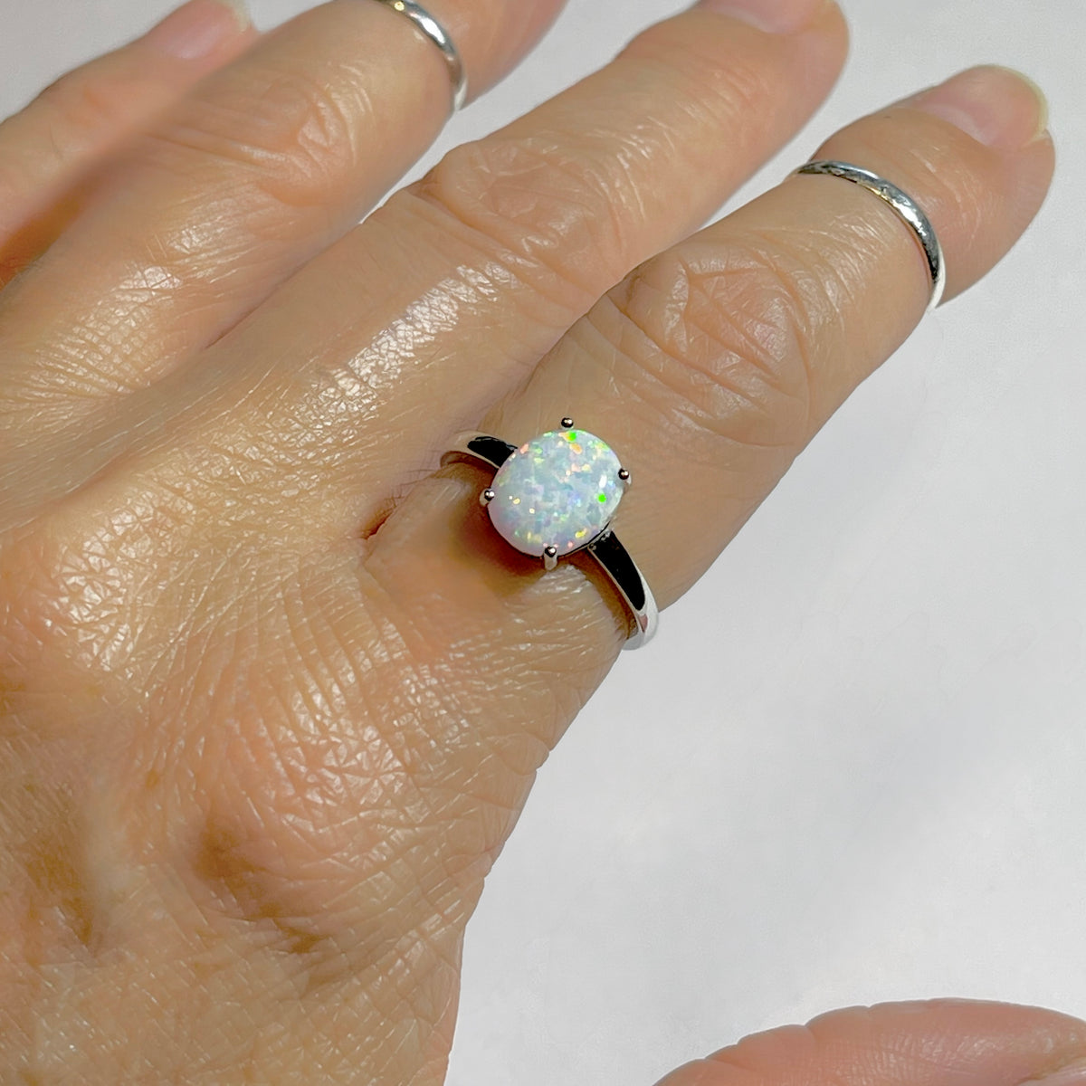 925 Sterling Silver Solitaire Wedding White Lab Opal Ring | October Birthstone Silver  Rings