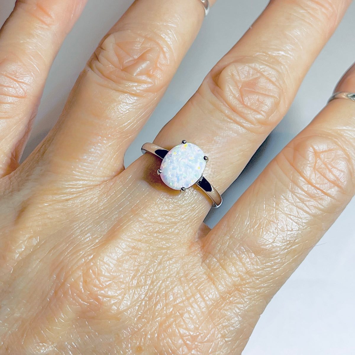 925 Sterling Silver Solitaire Wedding White Lab Opal Ring | October Birthstone Silver  Rings