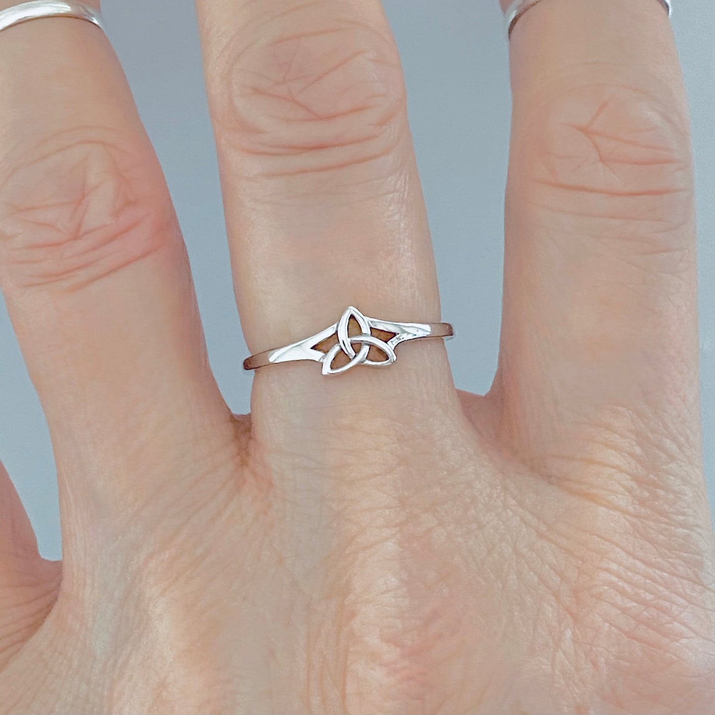 Sterling Silver Minimalist Little Triquetra Ring, Celtic Knot Silver Rings