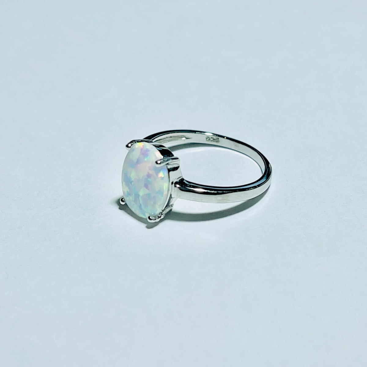 925 Sterling Silver Solitaire Wedding White Lab Opal Ring | October Birthstone Silver  Rings