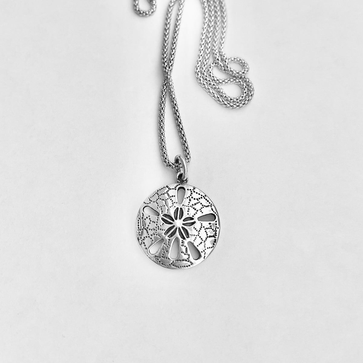 925 Sterling Silver Sand Dollar Necklace | Starfish Seashell Pendant Silver Chain
