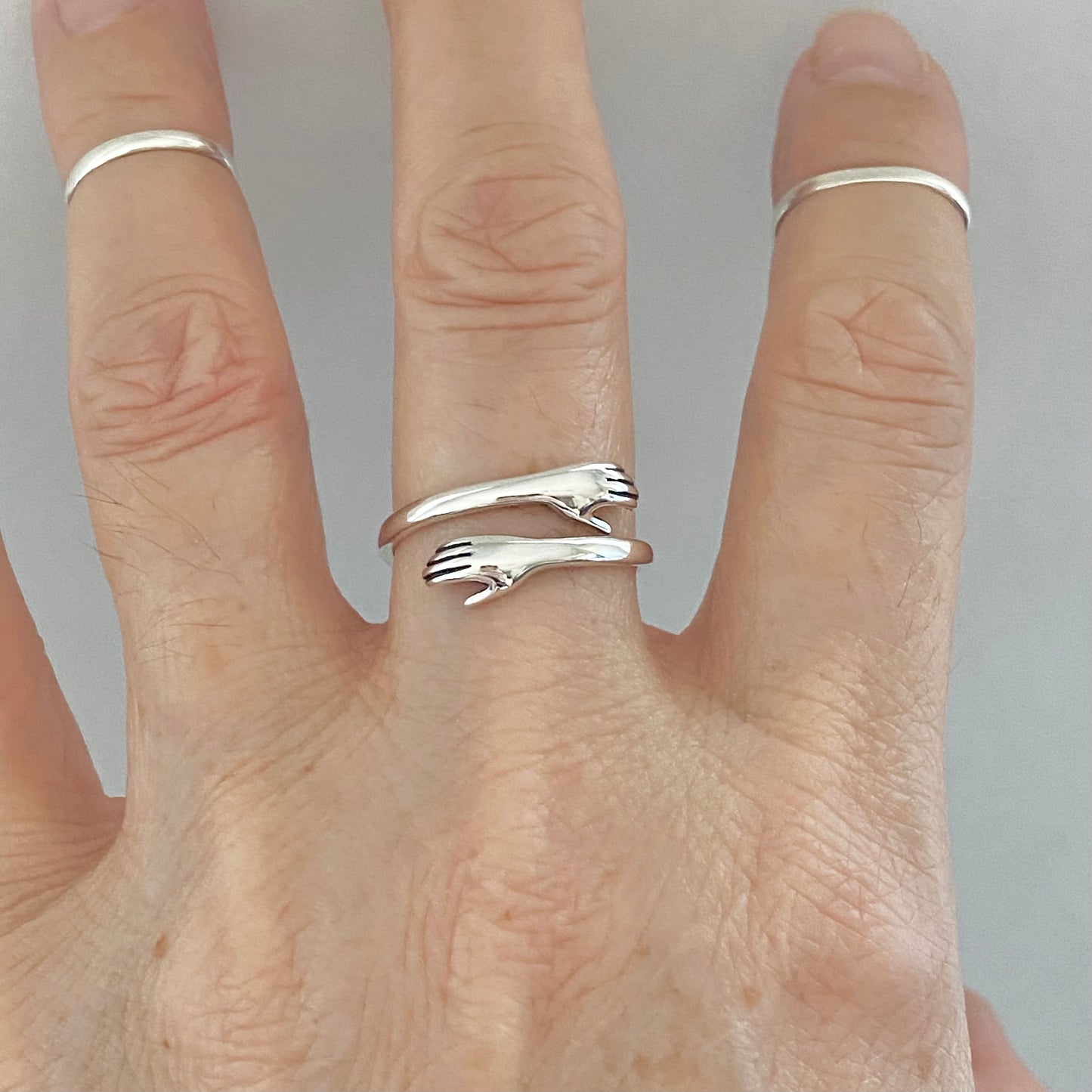 Sterling Silver Delicate Hugging Hand Ring, Claddagh Ring, Silver Hug Rings