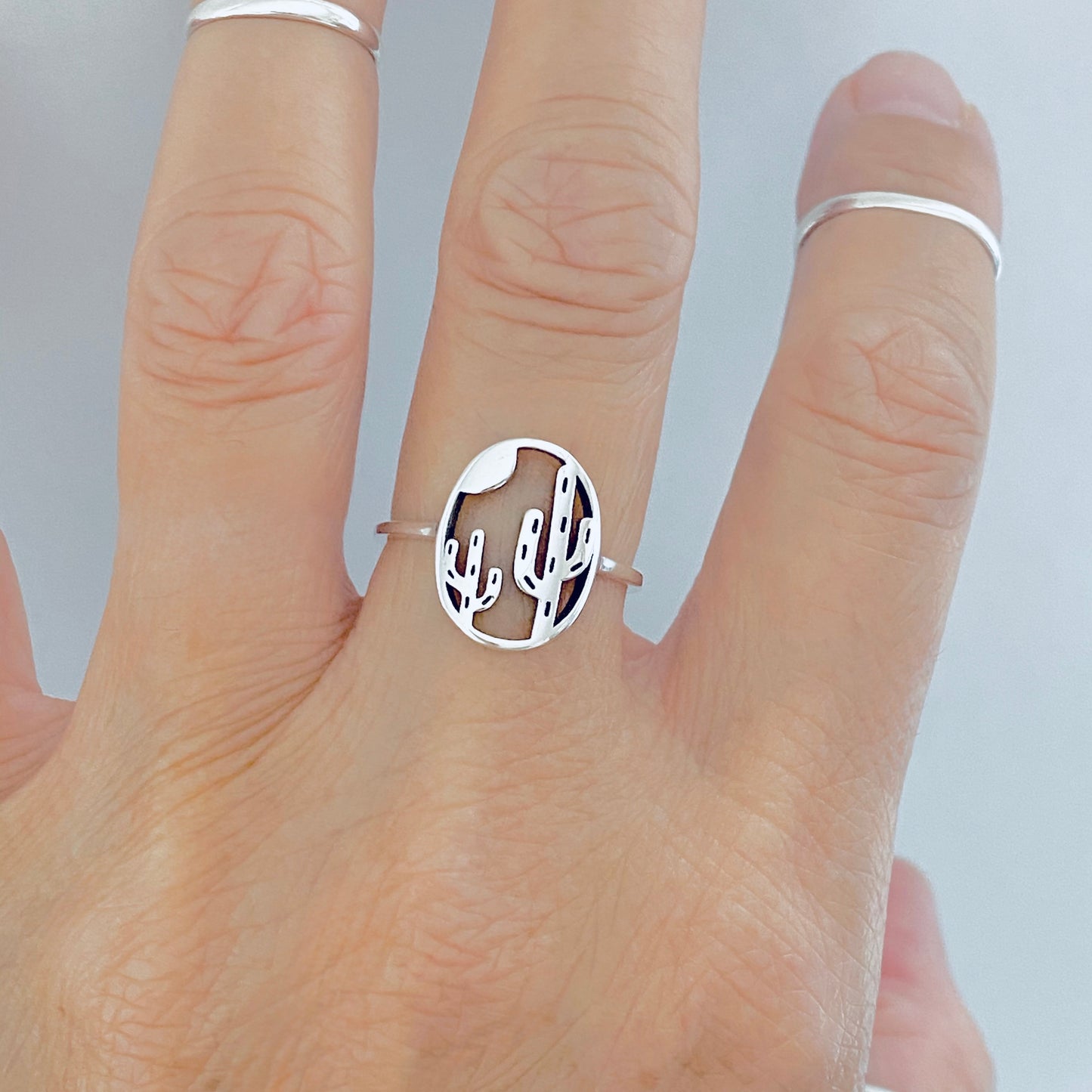 Sterling Silver Delicate Double Cactus Ring – Nature-Inspired Desert Plant Silver Rings