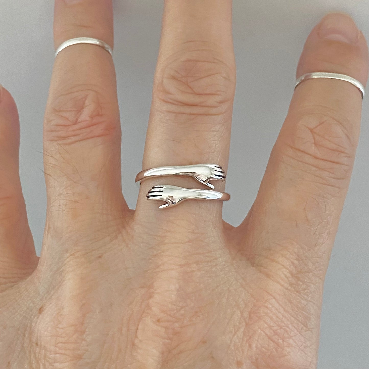 Sterling Silver Delicate Hugging Hand Ring, Claddagh Ring, Silver Hug Rings