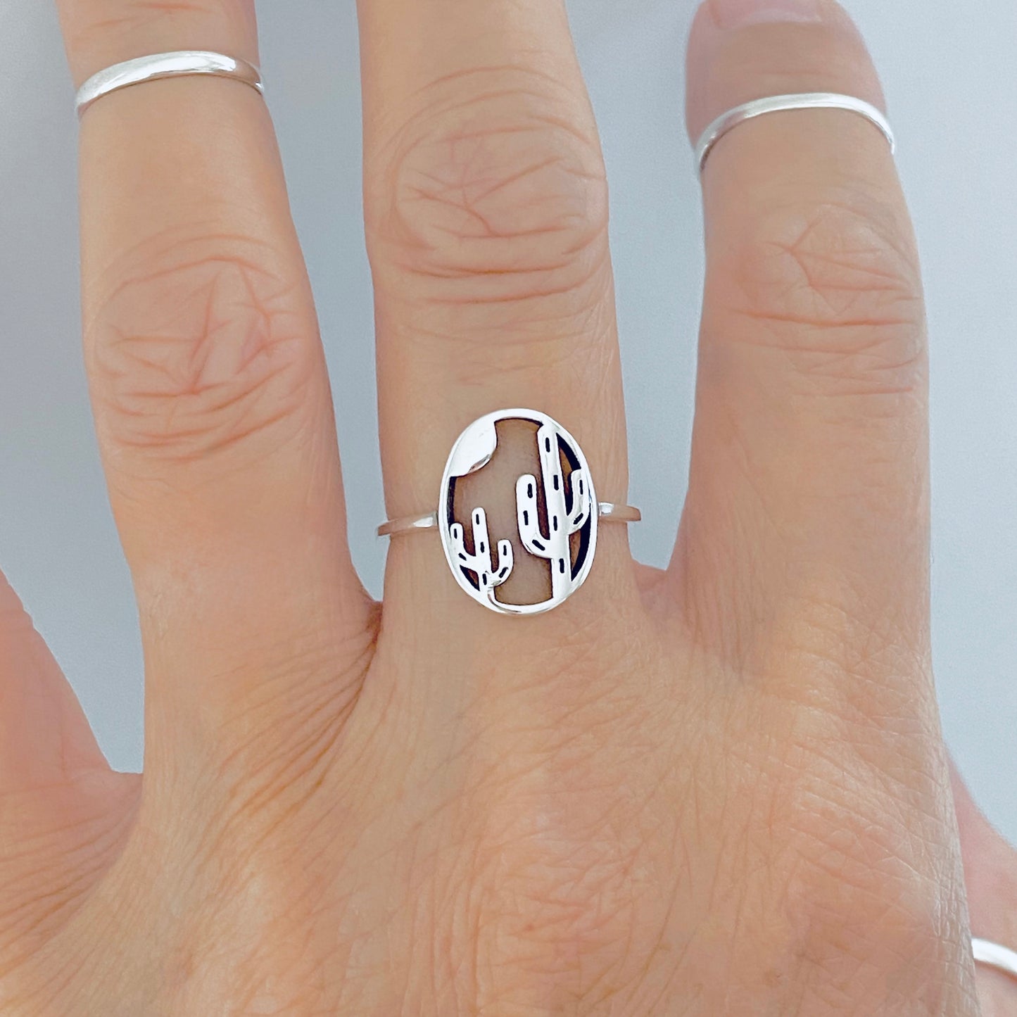 Sterling Silver Delicate Double Cactus Ring – Nature-Inspired Desert Plant Silver Rings
