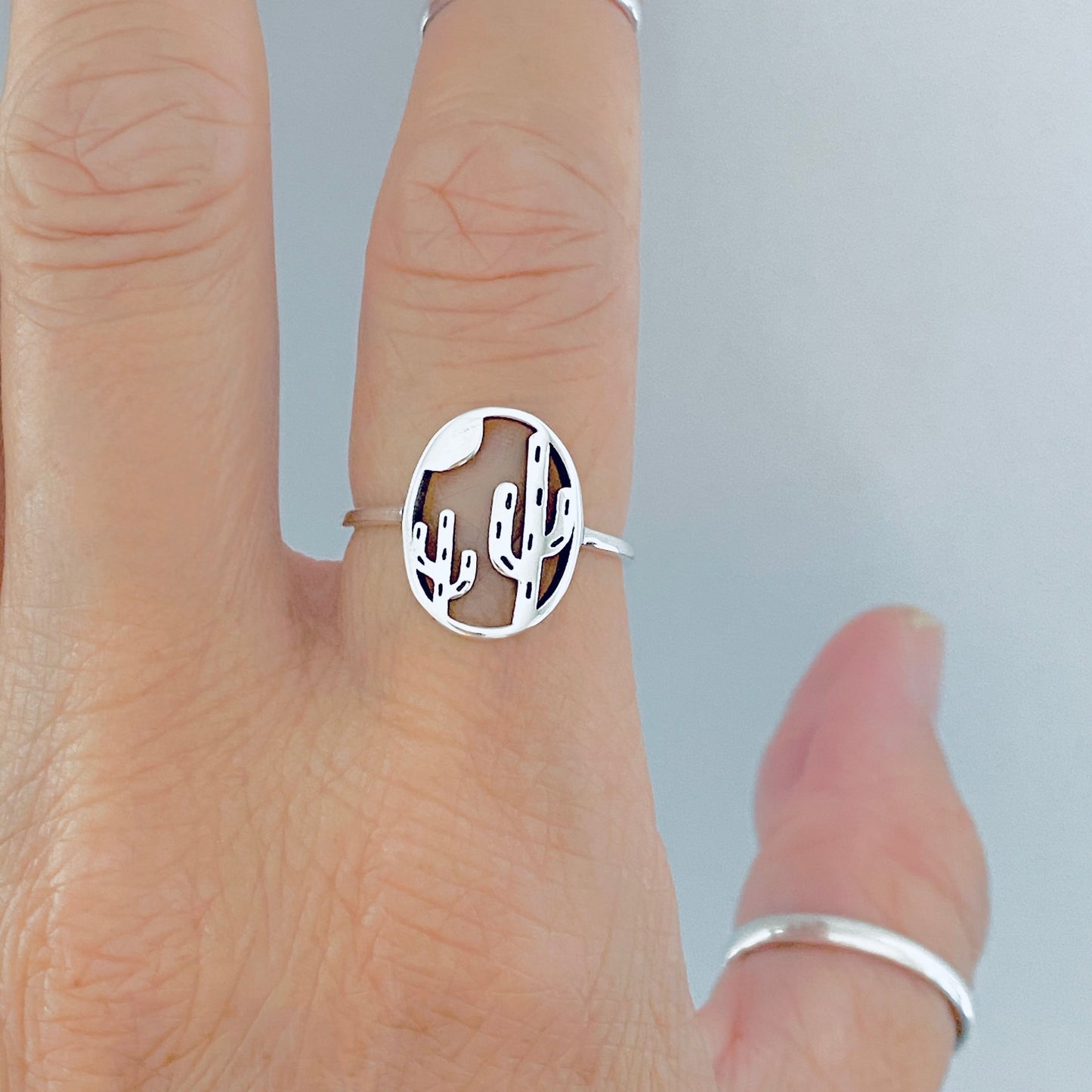 Sterling Silver Delicate Double Cactus Ring – Nature-Inspired Desert Plant Silver Rings