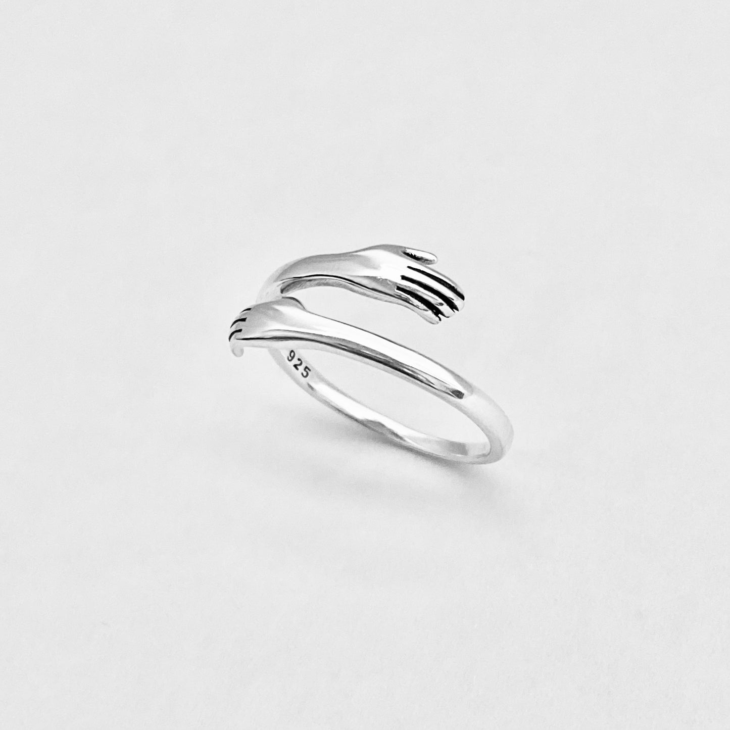 Sterling Silver Delicate Hugging Hand Ring, Claddagh Ring, Silver Hug Rings