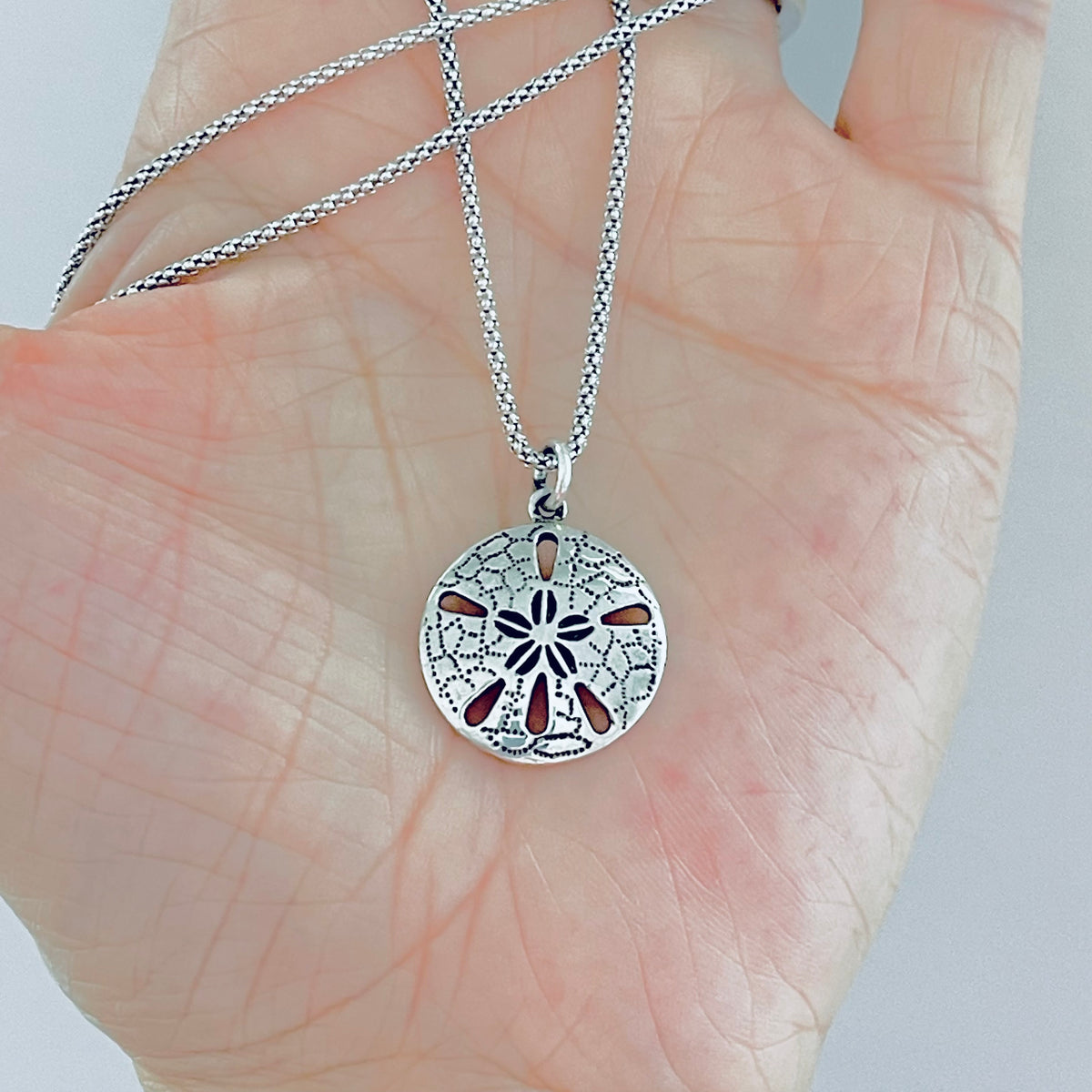 925 Sterling Silver Sand Dollar Necklace | Starfish Seashell Pendant Silver Chain