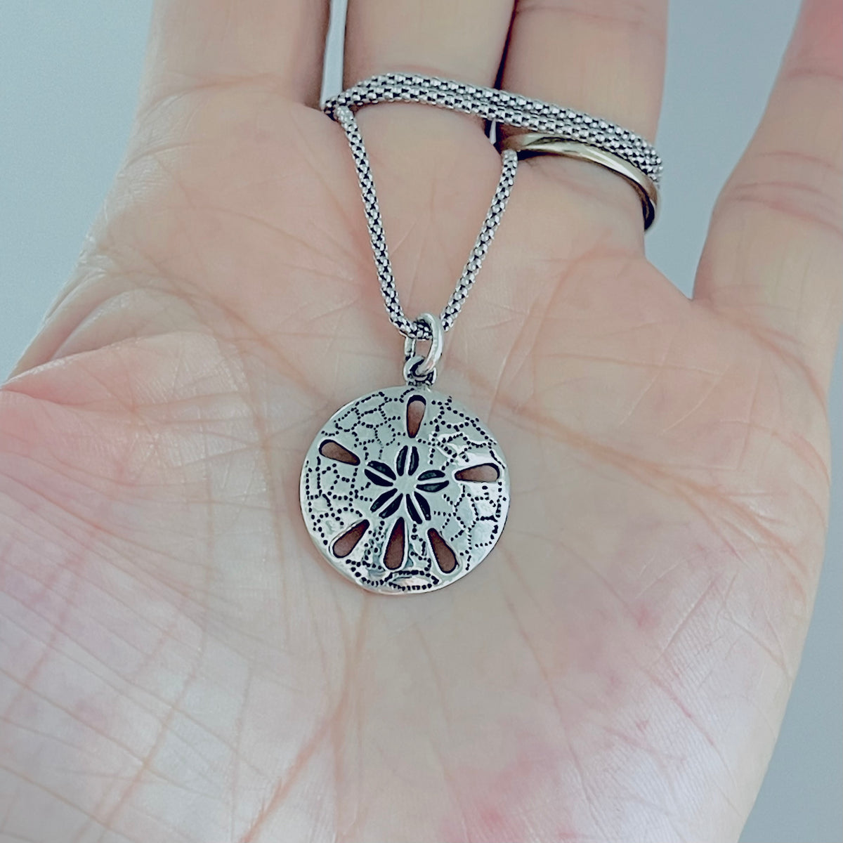 925 Sterling Silver Sand Dollar Necklace | Starfish Seashell Pendant Silver Chain