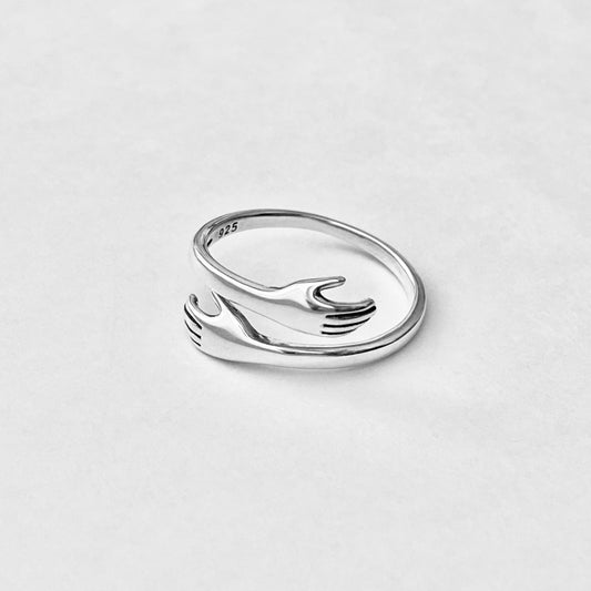 Sterling Silver Delicate Hugging Hand Ring, Claddagh Ring, Silver Hug Rings