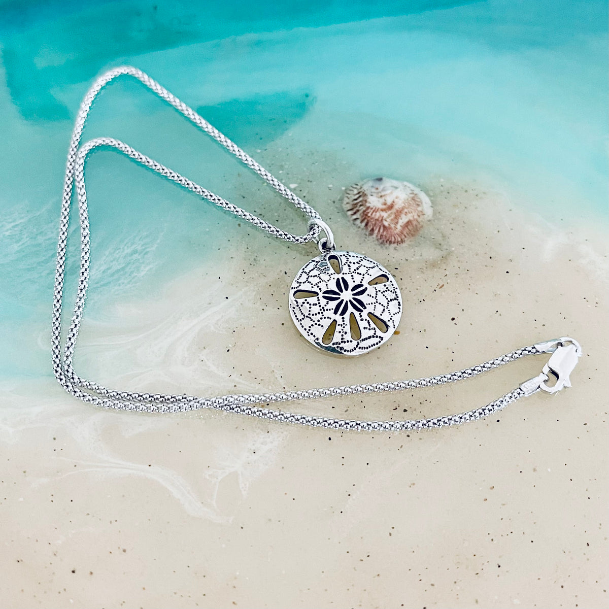 925 Sterling Silver Sand Dollar Necklace | Starfish Seashell Pendant Silver Chain