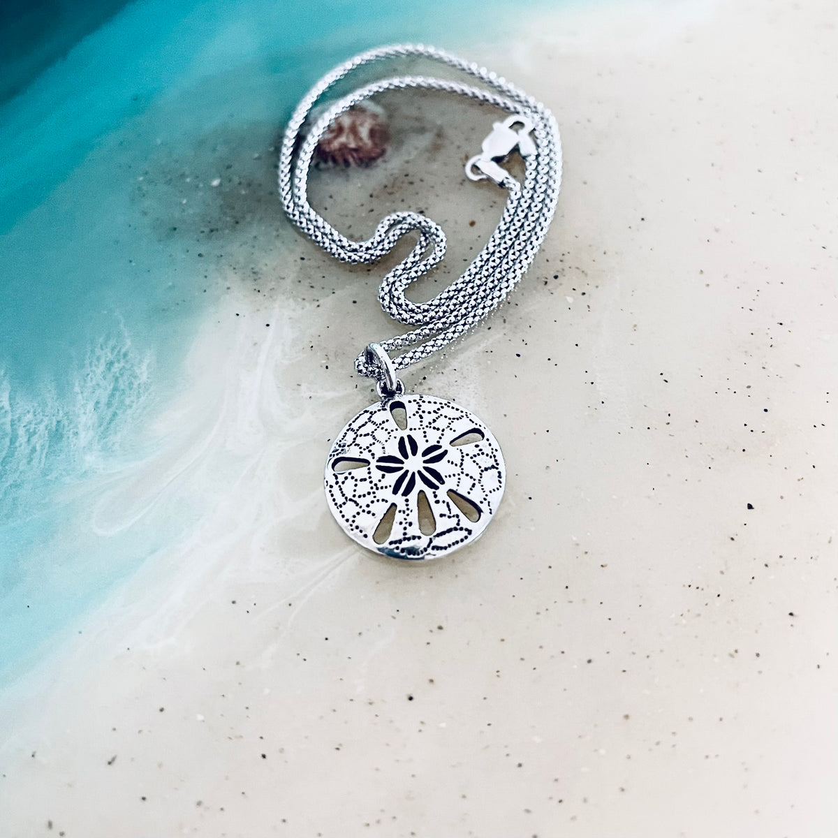 925 Sterling Silver Sand Dollar Necklace | Starfish Seashell Pendant Silver Chain