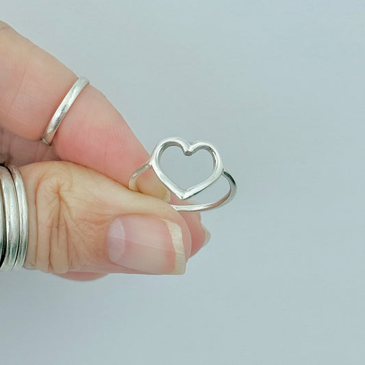 Sterling Silver Open Heart Ring, Silver Rings, Statement Hearts, Eternity Love