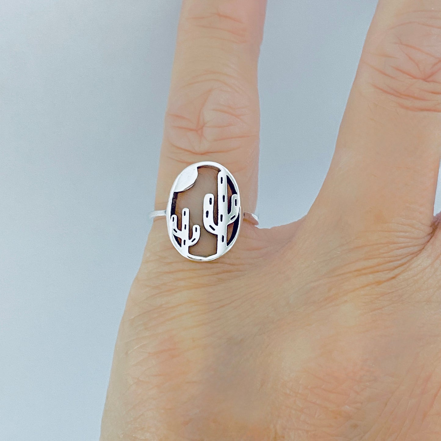 Sterling Silver Delicate Double Cactus Ring – Nature-Inspired Desert Plant Silver Rings
