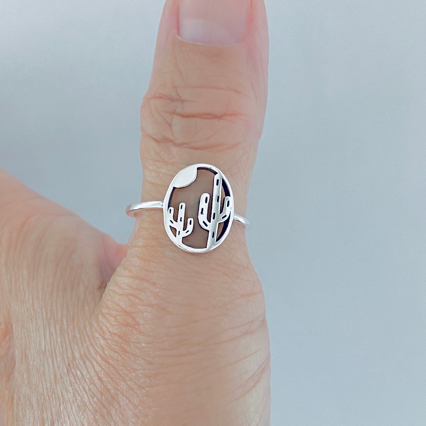 Sterling Silver Delicate Double Cactus Ring – Nature-Inspired Desert Plant Silver Rings
