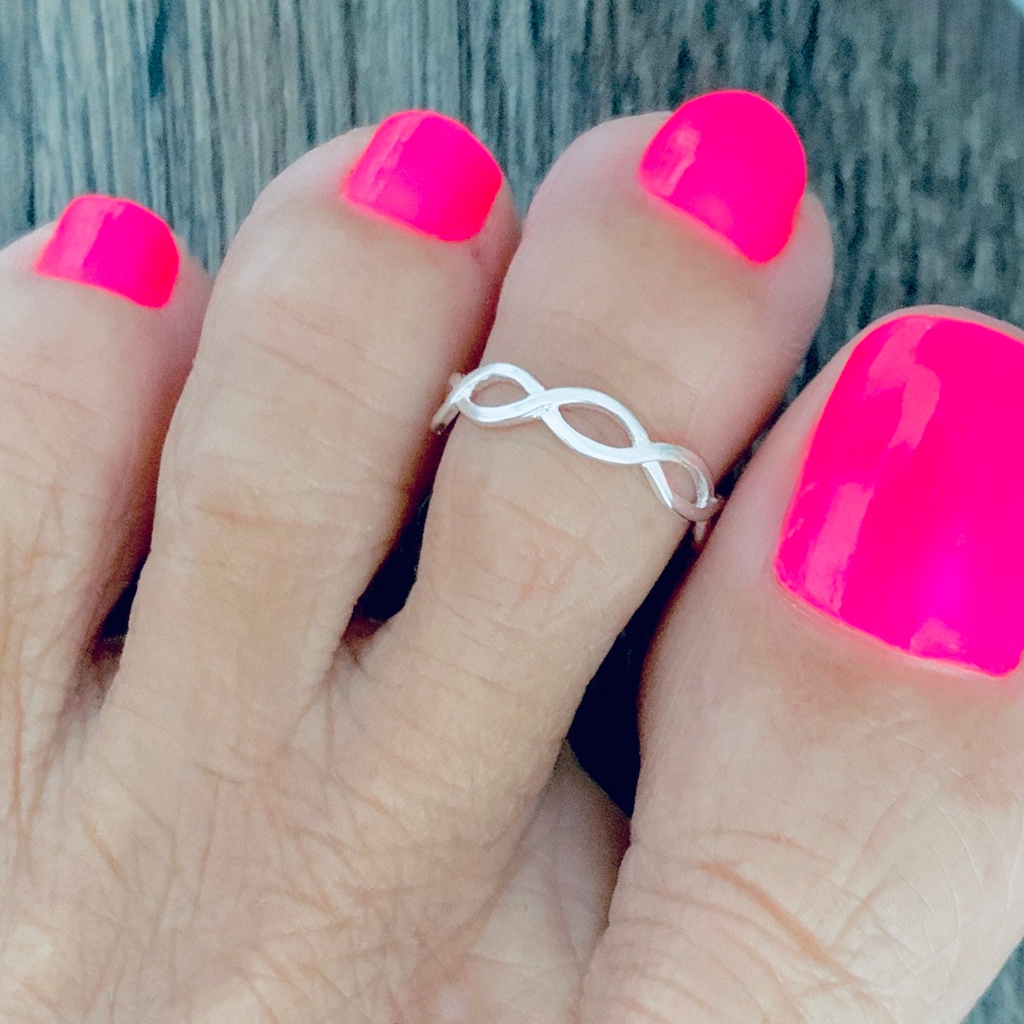 925 Sterling Silver Thin Braided Toe Ring | Dainty Midi Pinky Infinity Rings