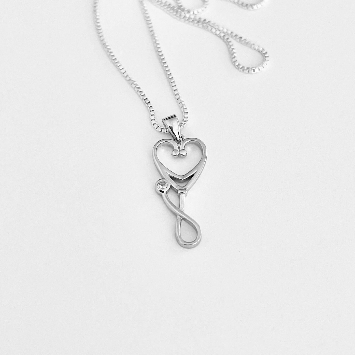 925 Sterling Silver Heart Stethoscope Necklace | Doctor Nurse Medical Silver Pendant Chain