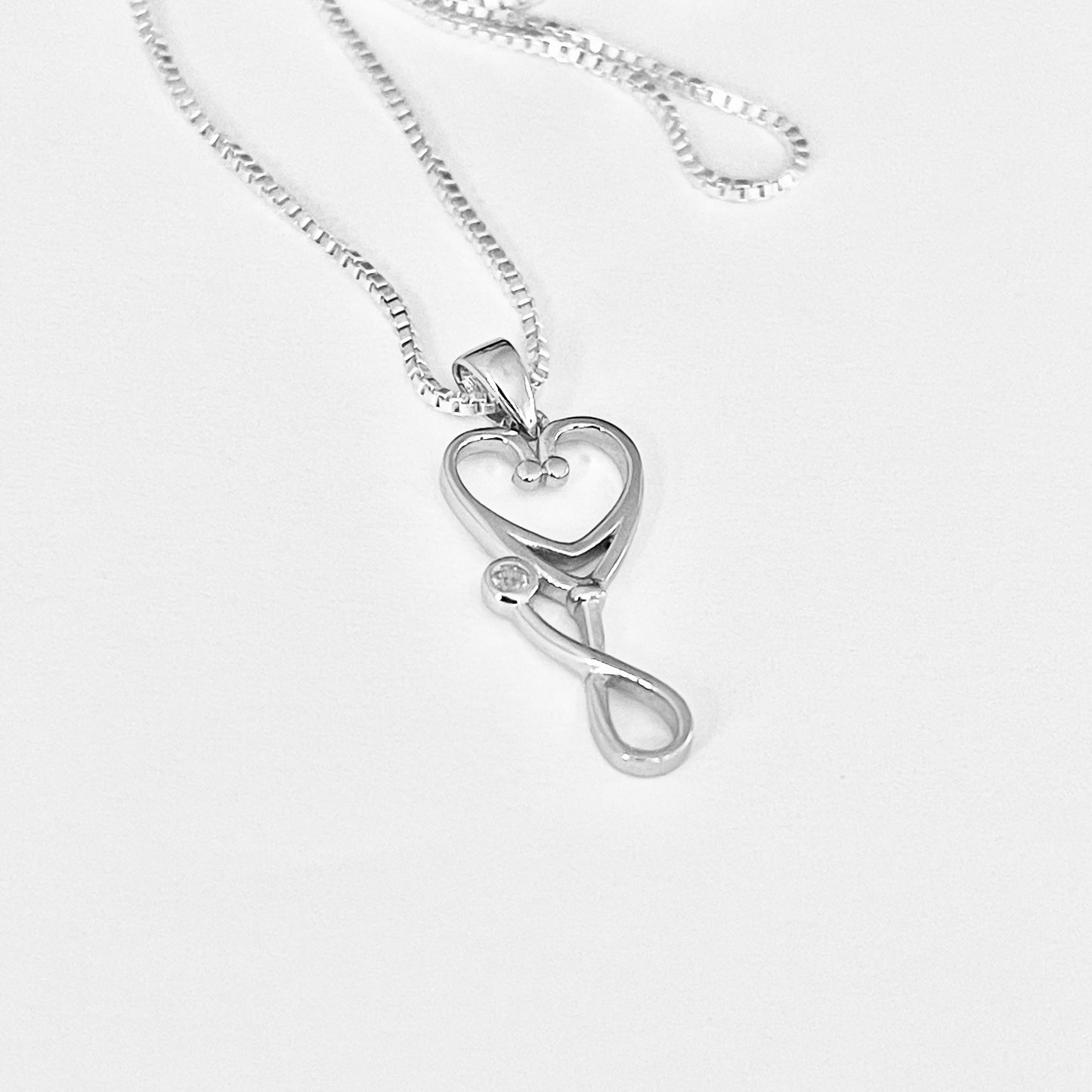 925 Sterling Silver Heart Stethoscope Necklace | Doctor Nurse Medical Silver Pendant Chain