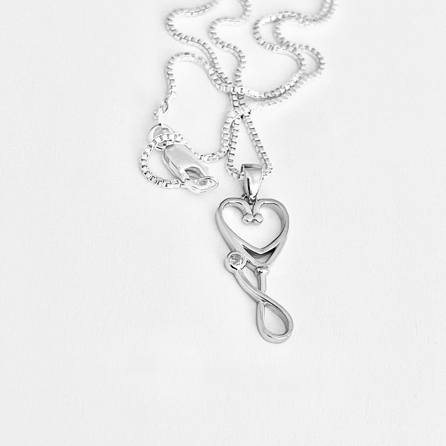 925 Sterling Silver Heart Stethoscope Necklace | Doctor Nurse Medical Silver Pendant Chain