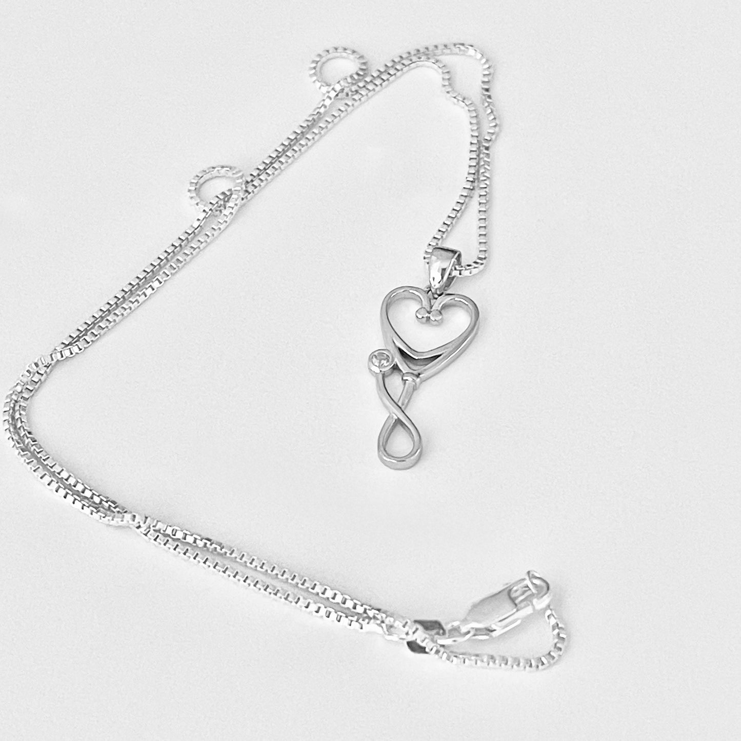 925 Sterling Silver Heart Stethoscope Necklace | Doctor Nurse Medical Silver Pendant Chain