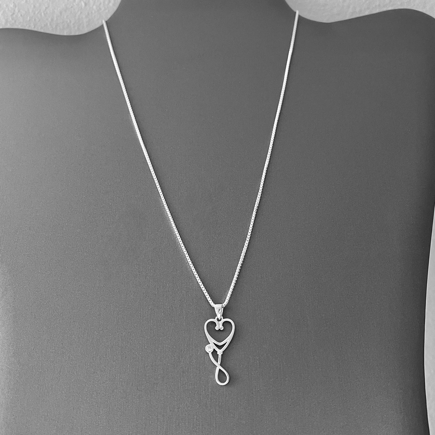 925 Sterling Silver Heart Stethoscope Necklace | Doctor Nurse Medical Silver Pendant Chain