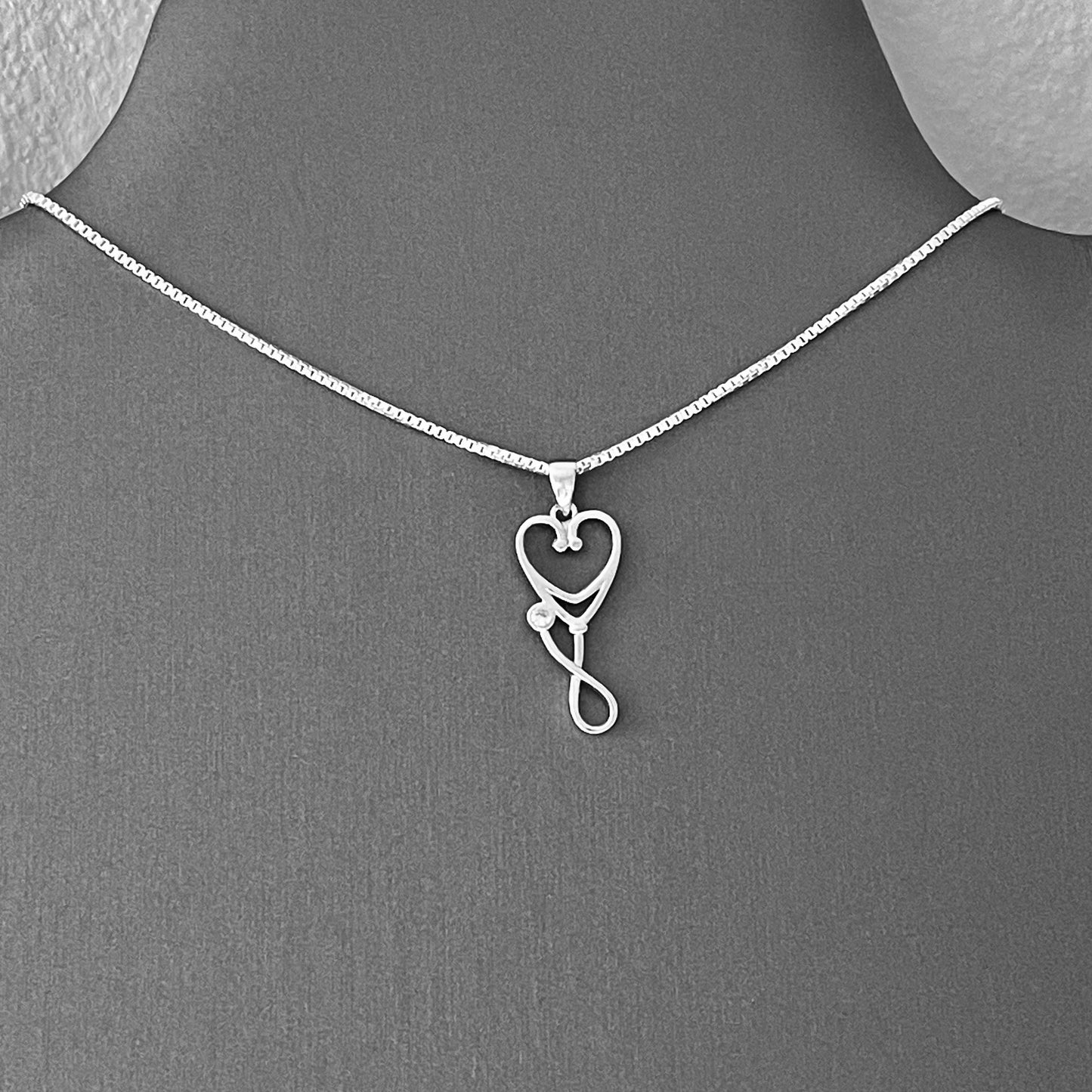 925 Sterling Silver Heart Stethoscope Necklace | Doctor Nurse Medical Silver Pendant Chain