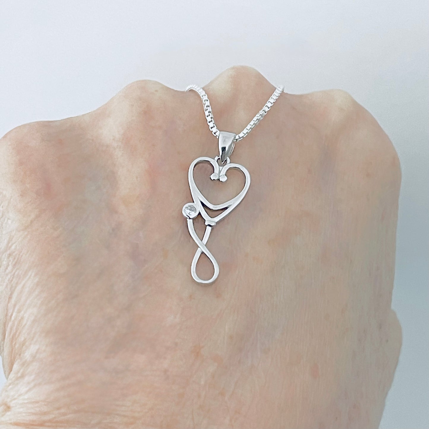 925 Sterling Silver Heart Stethoscope Necklace | Doctor Nurse Medical Silver Pendant Chain