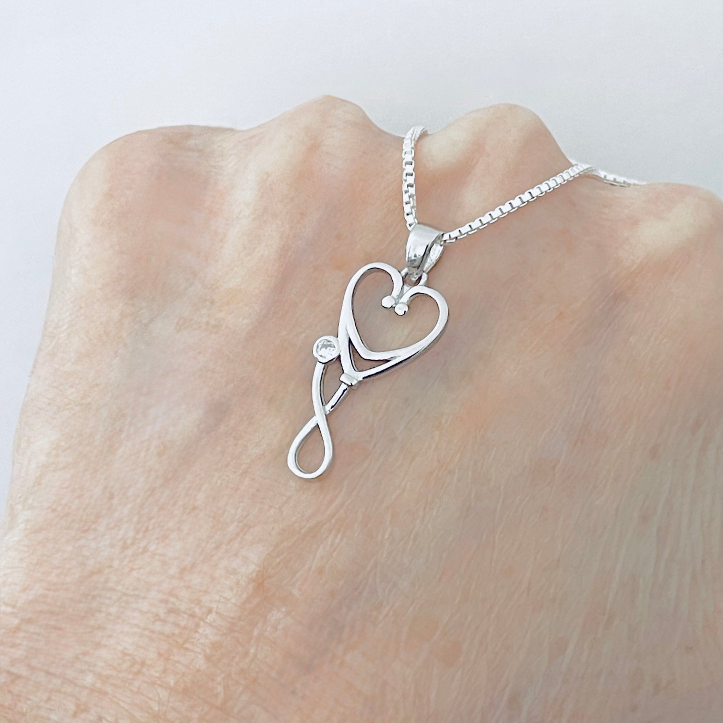 925 Sterling Silver Heart Stethoscope Necklace | Doctor Nurse Medical Silver Pendant Chain
