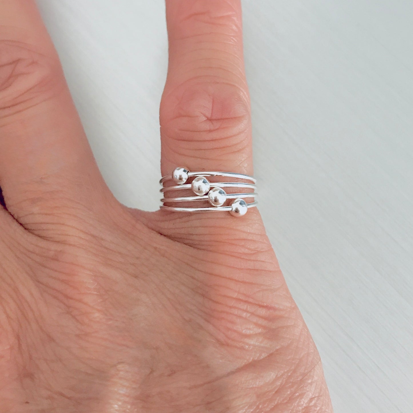 925 Sterling Silver Wire Band Toe Ring with Sliding Balls | Dainty Bead Rings