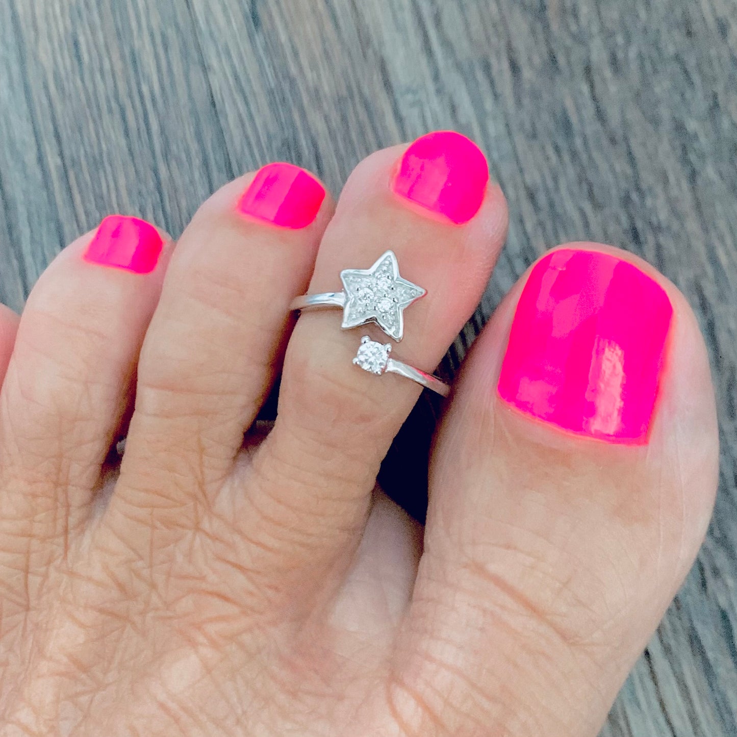 Sterling Silver Celestial CZ Star Toe Ring, Midi Ring, Adjustable Silver Ring