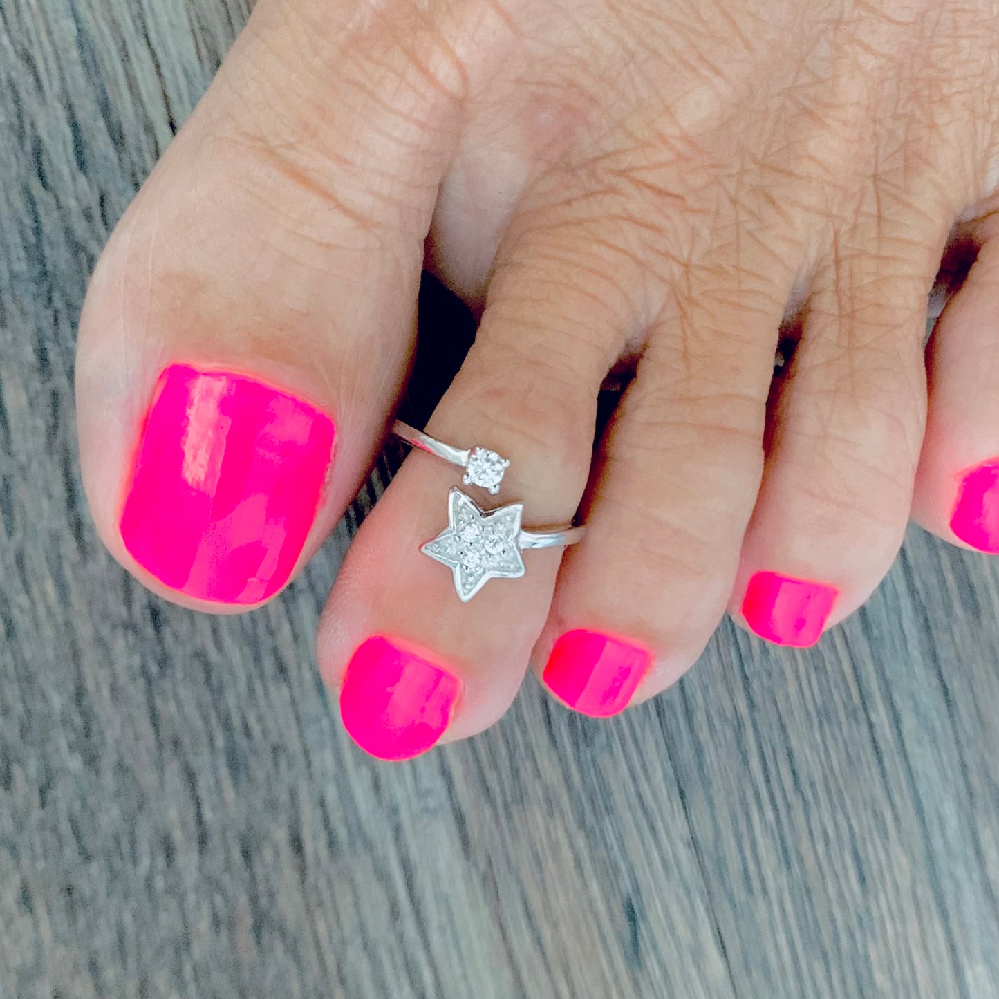 Sterling Silver Celestial CZ Star Toe Ring, Midi Ring, Adjustable Silver Ring