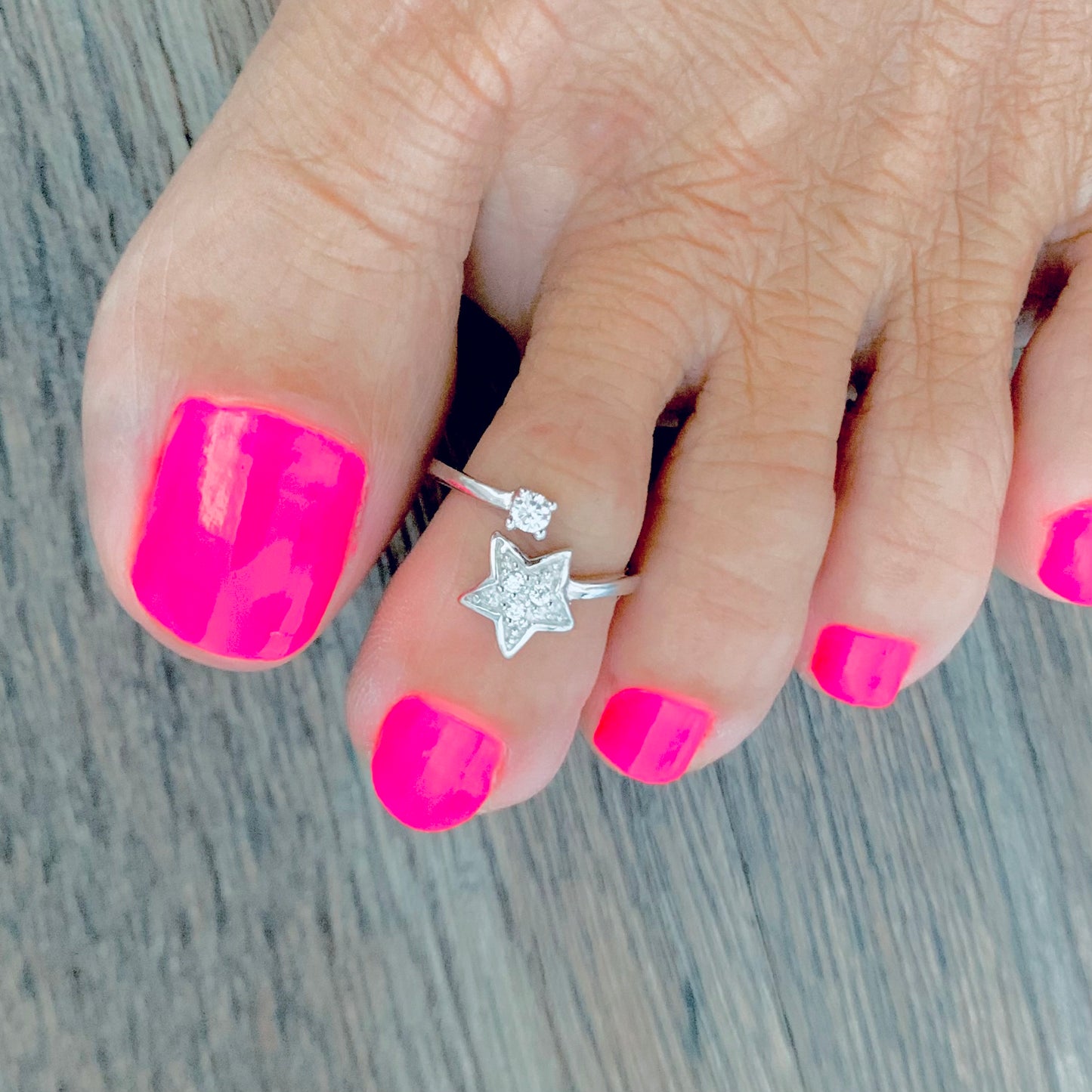 Sterling Silver Celestial CZ Star Toe Ring – Dainty Midi Pinky Silver Rings