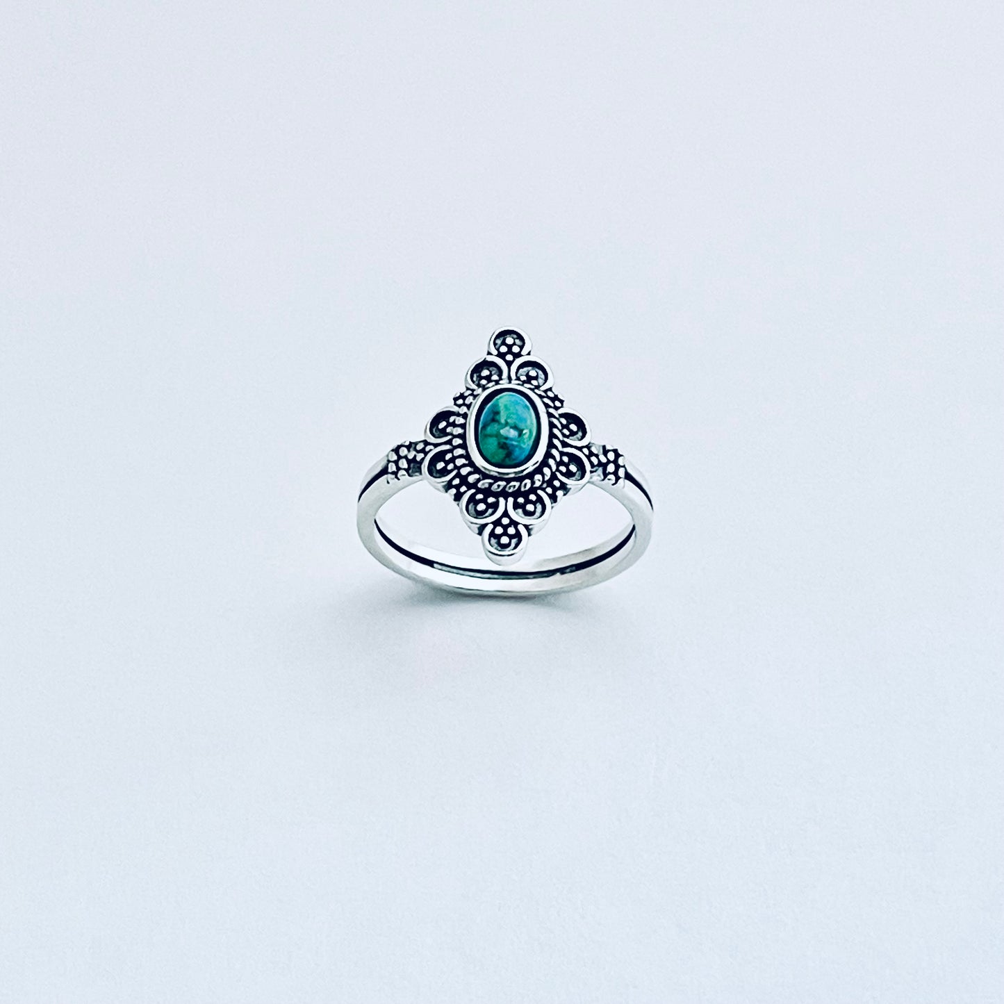 Sterling Silver Bali Style Genuine Turquoise Ring – Mandala Victorian Statement Rings