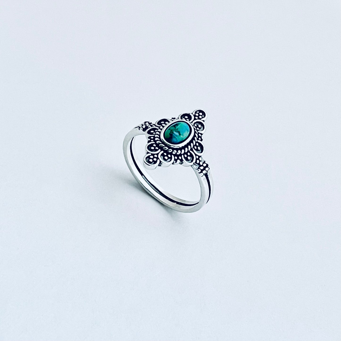 Sterling Silver Bali Style Genuine Turquoise Ring – Mandala Victorian Statement Rings