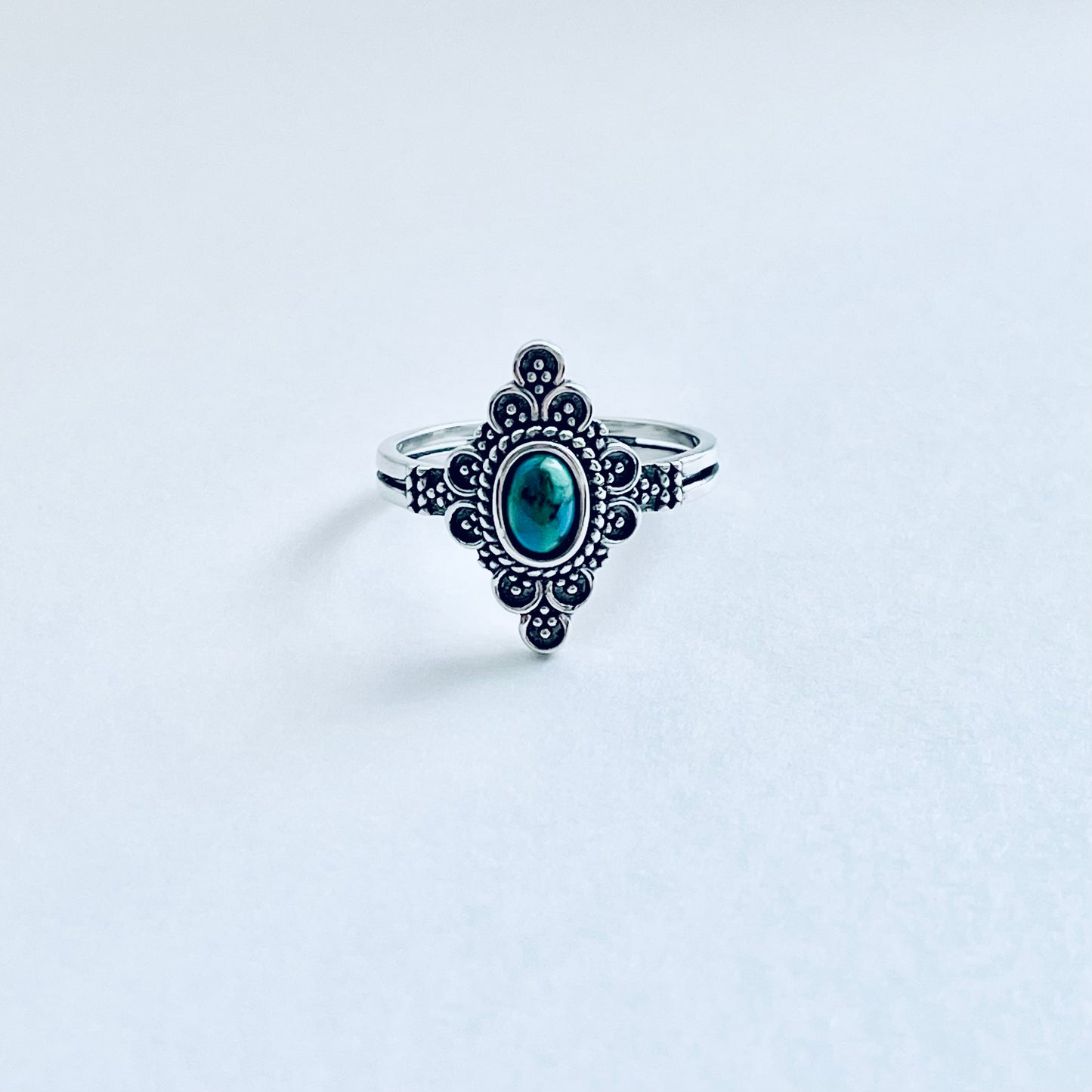 Sterling Silver Bali Style Genuine Turquoise Ring – Mandala Victorian Statement Rings