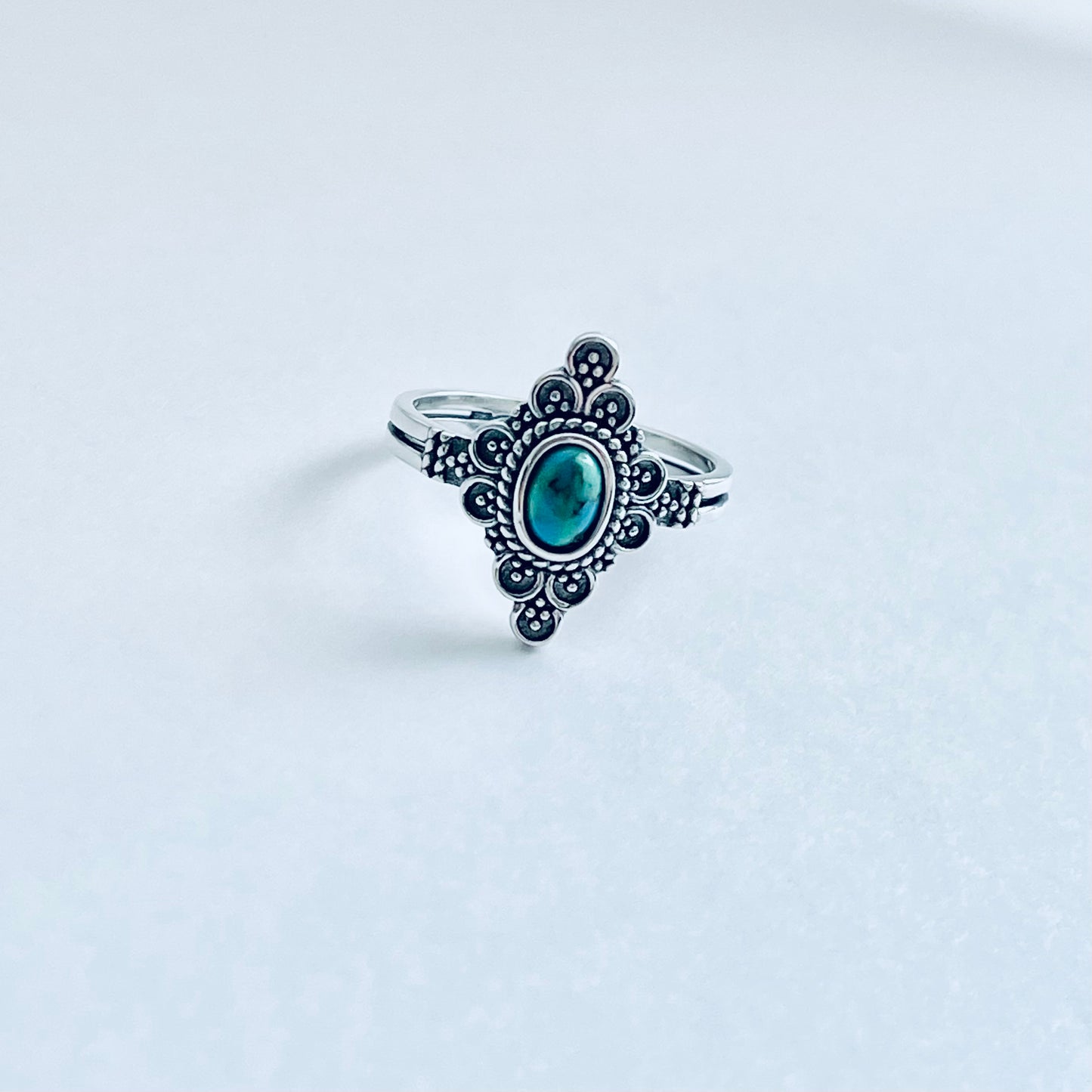 Sterling Silver Bali Style Genuine Turquoise Ring – Mandala Victorian Statement Rings